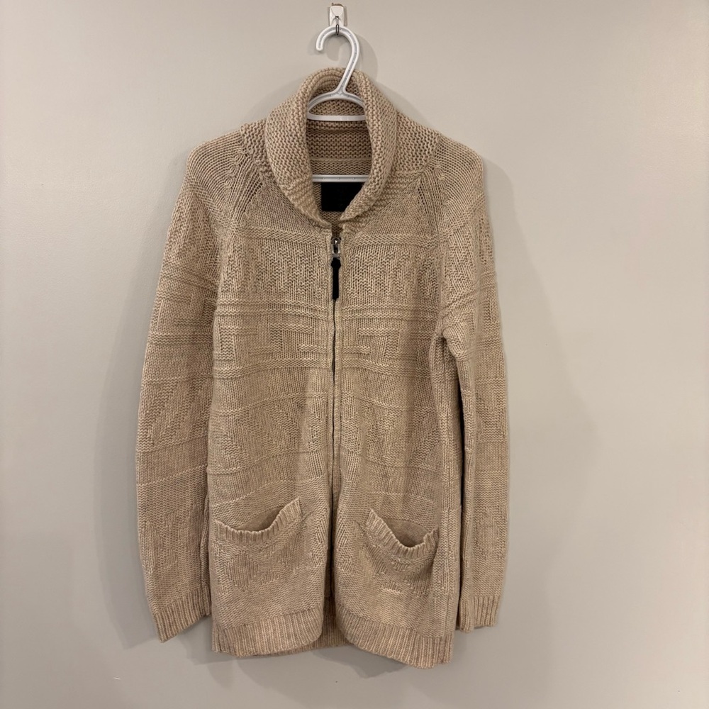 Aritzia TNA 100% Lambswool knit sweater Full Zip Shawl Collar - Picture 2 of 9